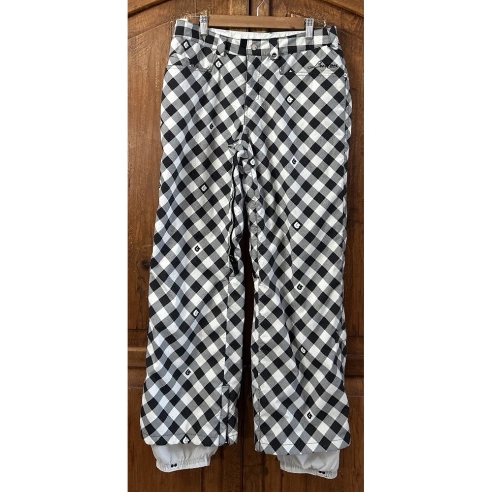 Women's Burton Check Snowboard Ski Pants Small Black White NO Flaws